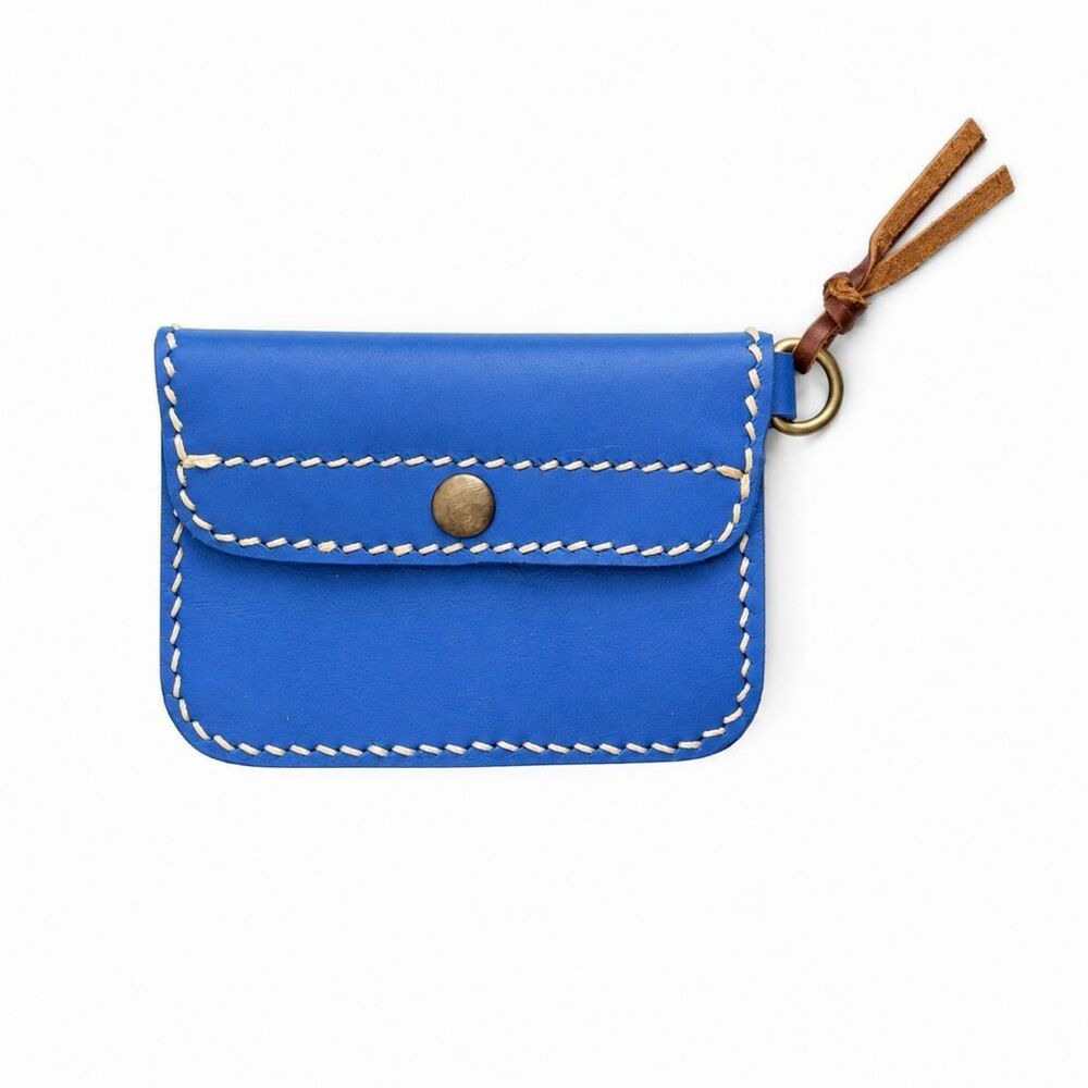Handmade Thai Leather Wallet Royal Blue Snap Card Coin Pouch New